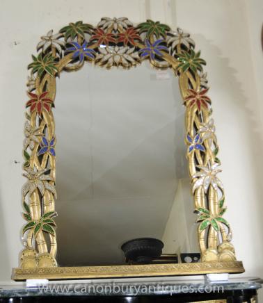 French Art Nouveau Pier Mirror Tropical Floral Frame Mirrors